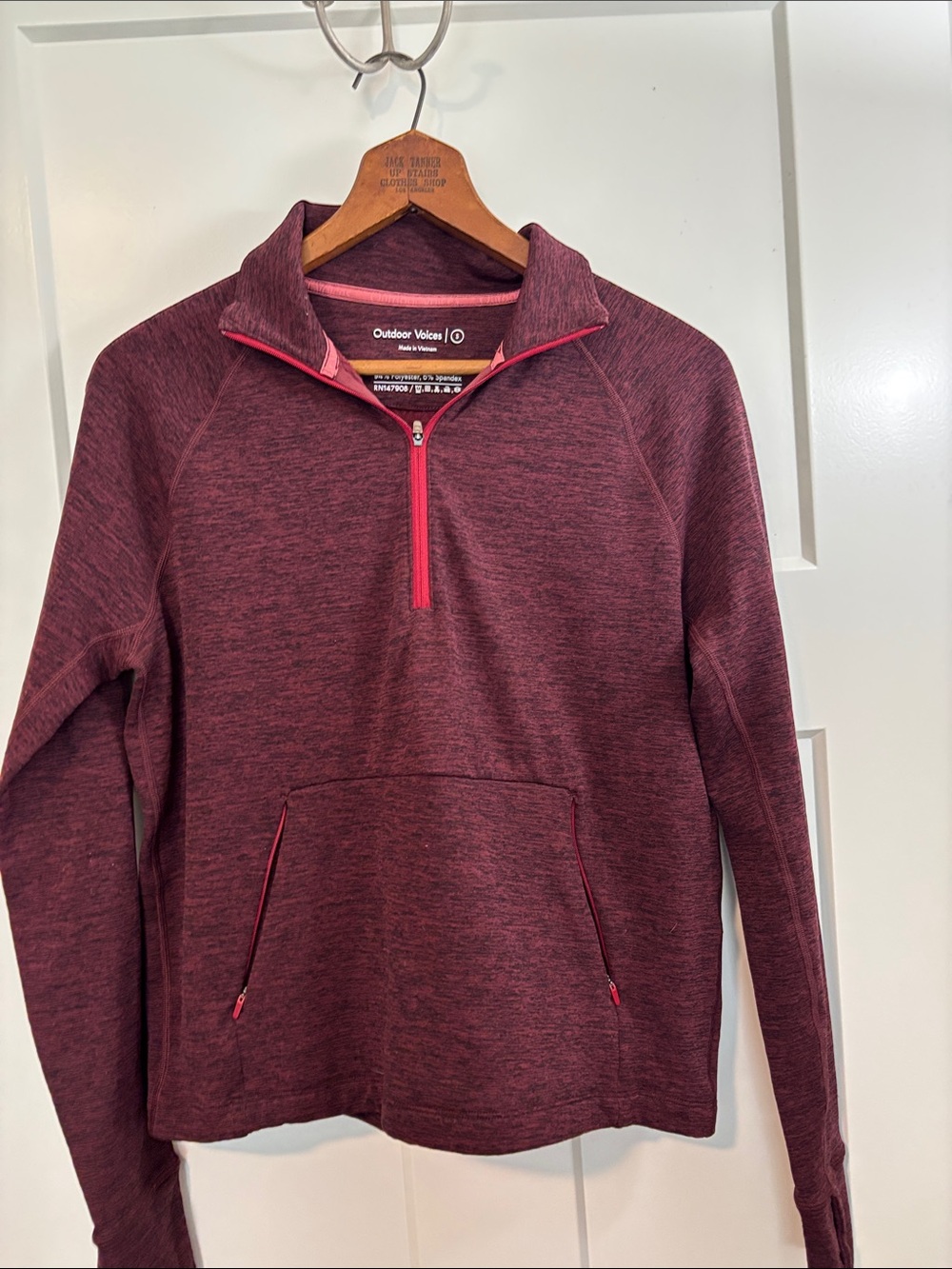 Outdoor Voices Maroon Heathered Half-Zip with Pink Trim
